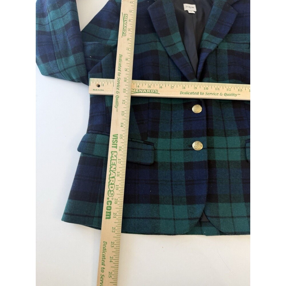 J.Crew Women’s Plaid Blazer Jacket Size 12 Wool Blend Green Tartan Gold Buttons - Picture 11 of 16